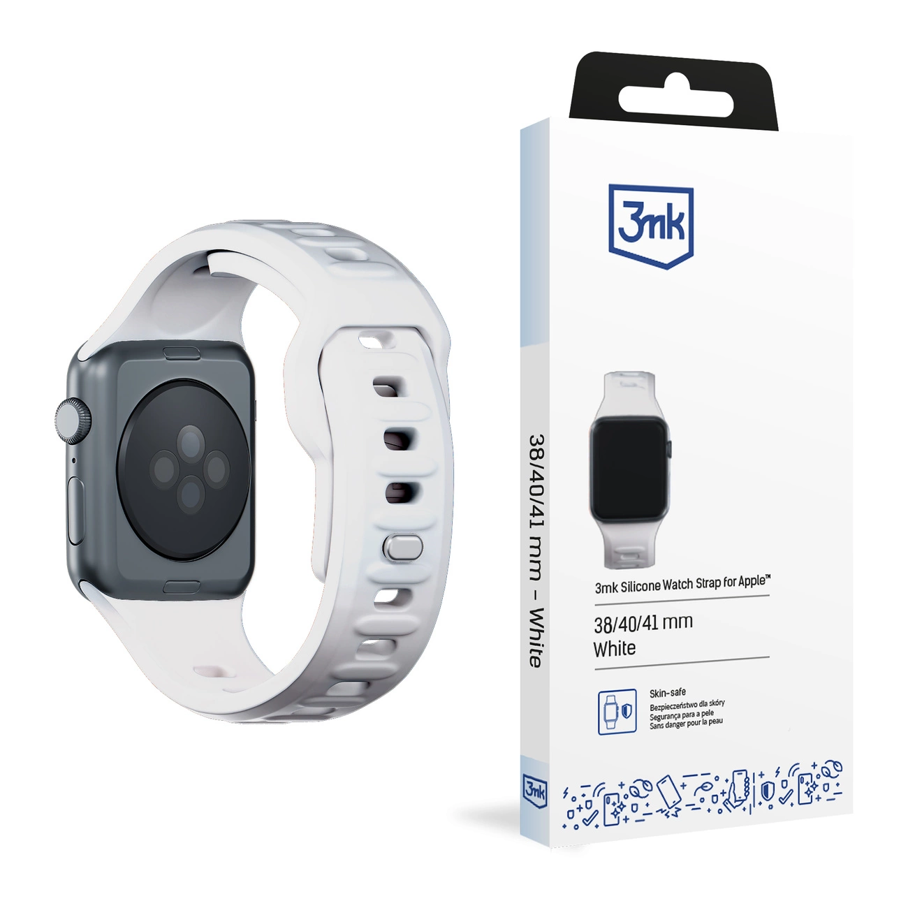 3mk silikoninis laikrodžio dirželis Apple Watch 38 / 40 / 41 mm – baltas