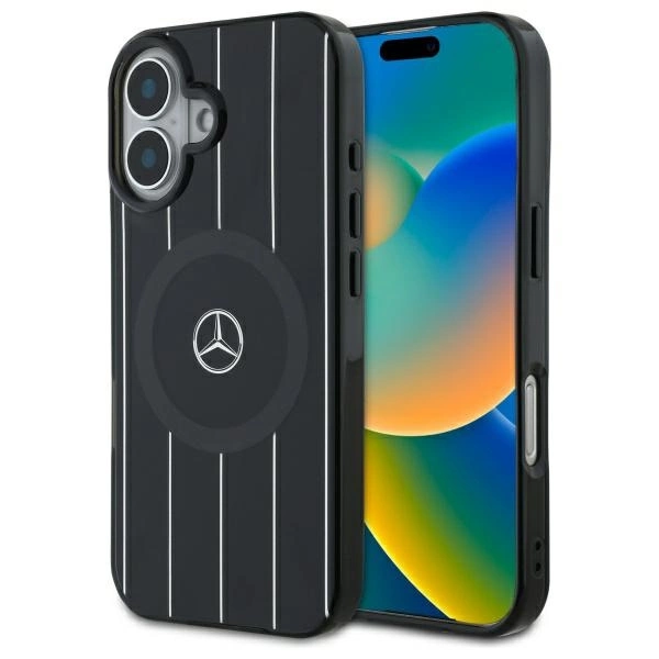Mercedes MB Double Layer Crossed Lines MagSafe dėklas iPhone 16 - juodas