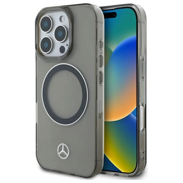 Mercedes Silver Ring MagSafe dėklas iPhone 16 Pro - juodas