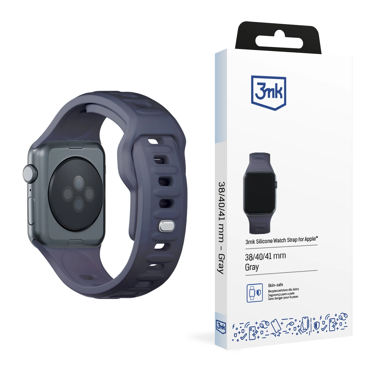 3mk silikoninis laikrodžio dirželis Apple Watch 38 / 40 / 41 mm – pilkas