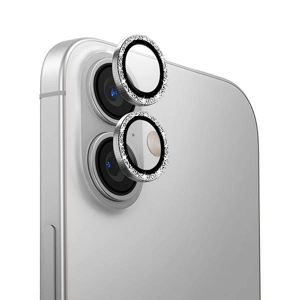 Uniq Optix aliuminio objektyvo apsauga iPhone 16 6.1” / 16 Plus 6.7” balta su blizgiu stiklu ir aplikatoriumi