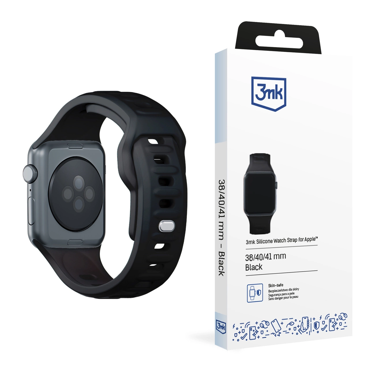 3mk silikoninis laikrodžio dirželis Apple Watch 38 / 40 / 41 mm – juodas