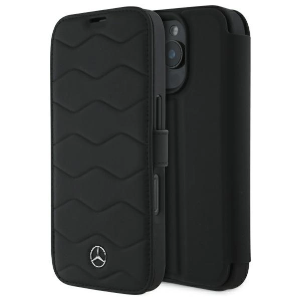 Mercedes MB Waves Leather dėklas iPhone 16 Pro Max - juodas