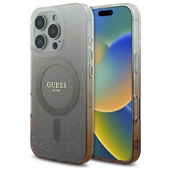 Guess IML blizgučių gradientas MagSafe iPhone 16 Pro dėklas - rudas