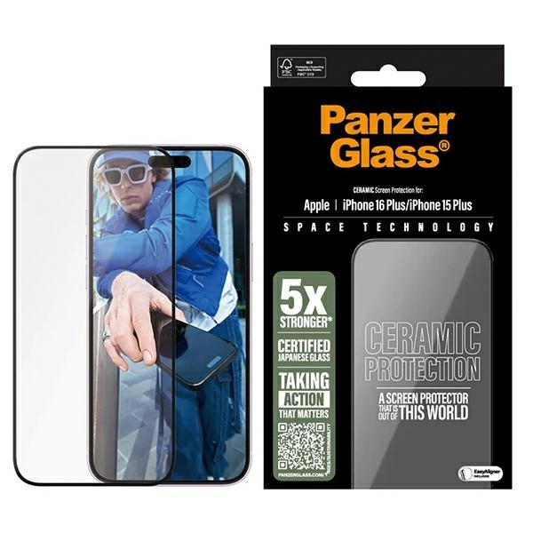 PanzerGlass keraminė ekrano apsauga iPhone 16 Plus 6.7” Ultra-Wide Fit
