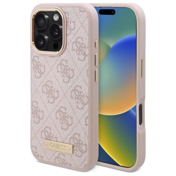 Guess 4G logotipo plokštelės MagSafe dėklas iPhone 16 Pro Max - rožinis