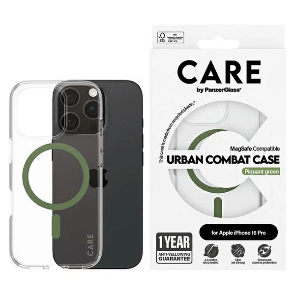 CARE by PanzerGlass Flagship dėklas iPhone 16 Pro 6.3” žalias/žalias MagSafe