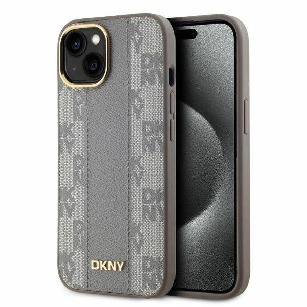 DKNY odinis languotas mono raštas MagSafe iPhone 15 dėklas - smėlio