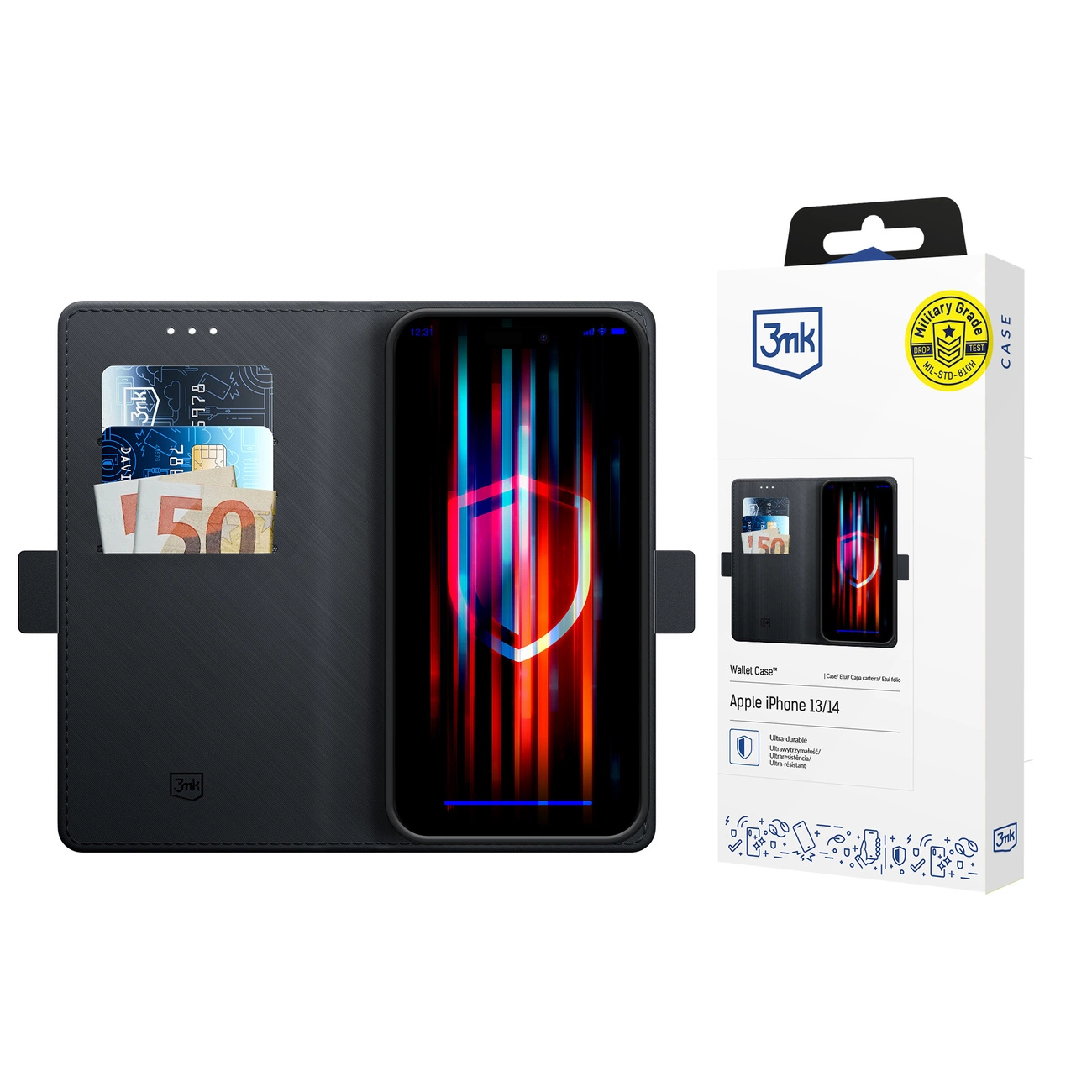 3mk piniginės dėklas su dangteliu iPhone 13/14 – juodas