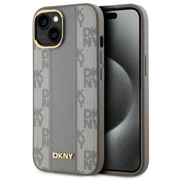 DKNY odinis languotas mono raštas MagSafe iPhone 15 Plus dėklas - smėlio