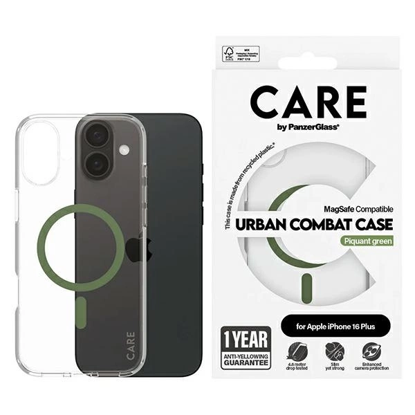 CARE by PanzerGlass Flagship dėklas iPhone 16 Plus 6.7” žalias/žalias MagSafe
