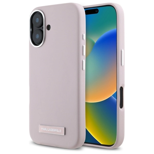 Karl Lagerfeld FW Metal Plate MagSafe dėklas iPhone 16 – rožinis