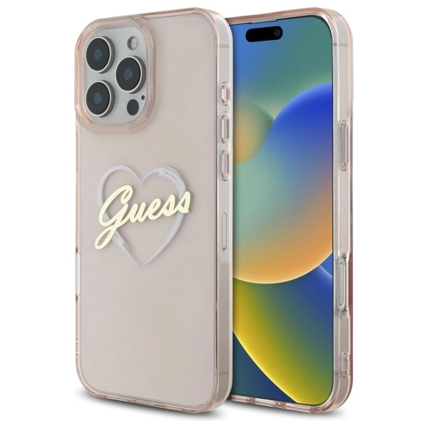 Guess IML širdies formos dėklas iPhone 16 Pro Max - rožinis
