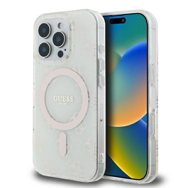 Guess IML 4G fonas MagSafe dėklas iPhone 16 Pro Max - baltas