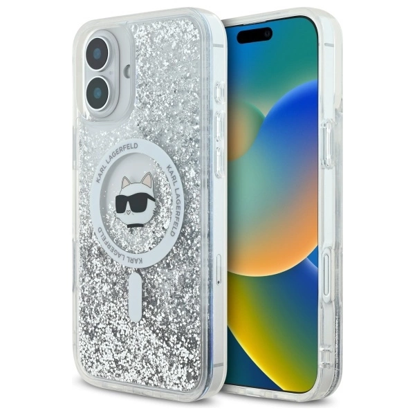 Karl Lagerfeld Liquid Glitter Choupette galvos MagSafe dėklas iPhone 16 – skaidrus