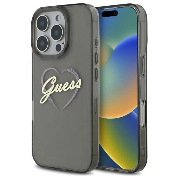 Guess IML širdies formos dėklas iPhone 16 Pro Max - juodas