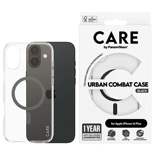 CARE by PanzerGlass Flagship dėklas iPhone 16 Plus 6.7” juodas/juodas MagSafe