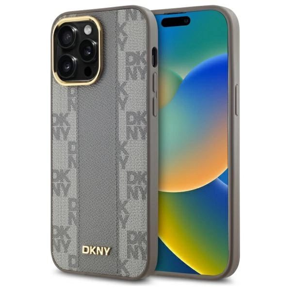 DKNY odinis languotas mono raštas MagSafe iPhone 14 Pro Max dėklas - smėlio