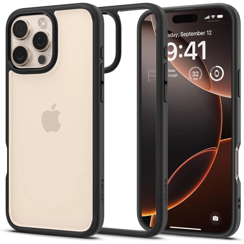 Spigen Ultra Hybrid dėklas iPhone 16 Pro Max – matinė juoda