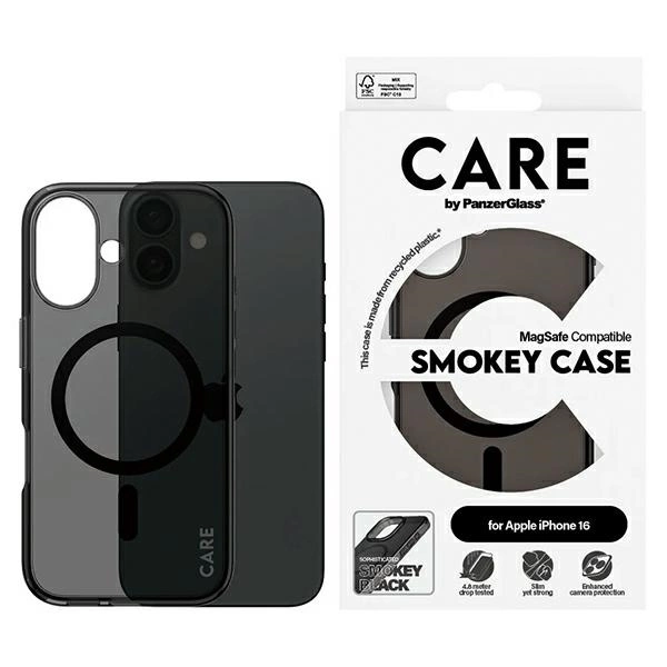 CARE by PanzerGlass Flagship dėklas iPhone 16 6.1” dūminis/dūminis MagSafe