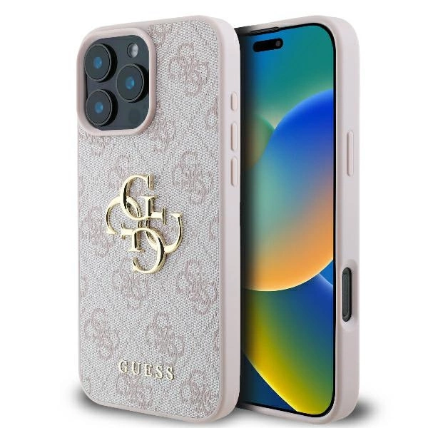 Guess 4G didelis logotipas dėklas iPhone 16 Pro – rožinis