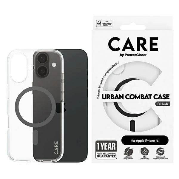CARE by PanzerGlass Flagship dėklas iPhone 16 6.1” juodas/juodas MagSafe