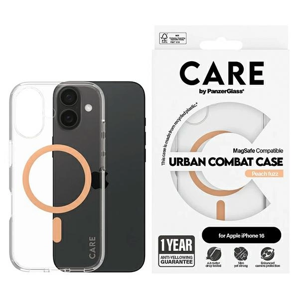 CARE by PanzerGlass Flagship dėklas iPhone 16 6.1” persikinis/persikinis MagSafe
