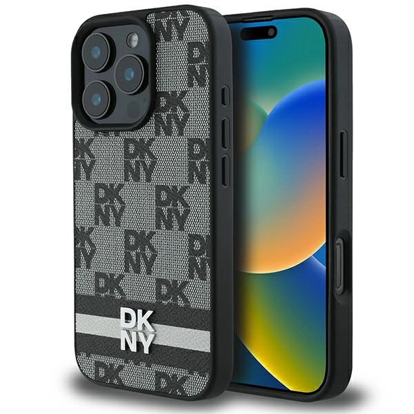 DKNY languotas raštas ir spausdintos juostos dėklas iPhone 16 Pro Max - juodas