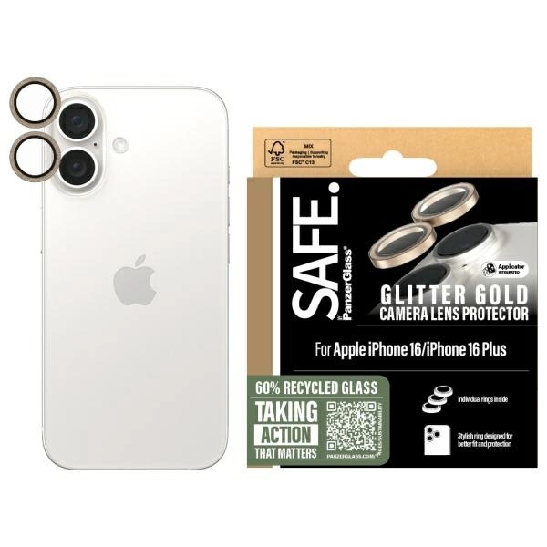 SAFE objektyvo apsauga iPhone 16 6.1” / 16 Plus 6.7” auksinis/blizgantis auksas