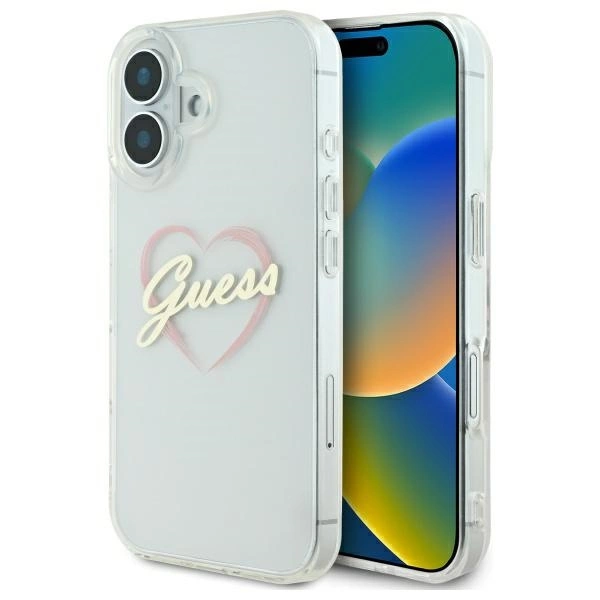 Guess IML širdies formos iPhone 16 dėklas - skaidrus