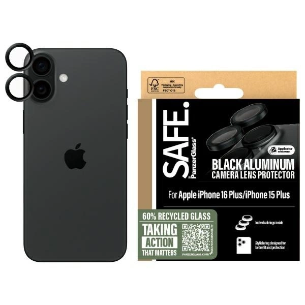 SAFE objektyvo apsauga iPhone 16 6.1” / 16 Plus 6.7” juodas/juodas