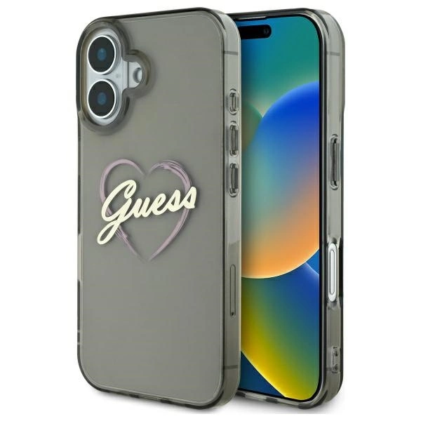 Guess IML širdies formos iPhone 16 dėklas - juodas