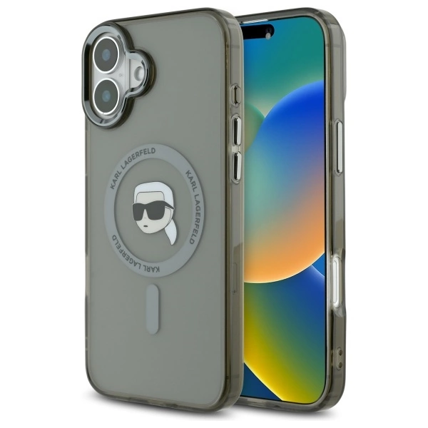 Karl Lagerfeld IML Metal Karl galvos MagSafe dėklas iPhone 16 Plus – juodas