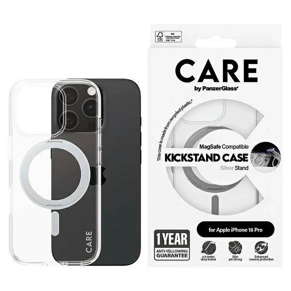 CARE by PanzerGlass Feature stovelis dėklas iPhone 16 Pro 6.3” sidabrinis/sidabrinis MagSafe