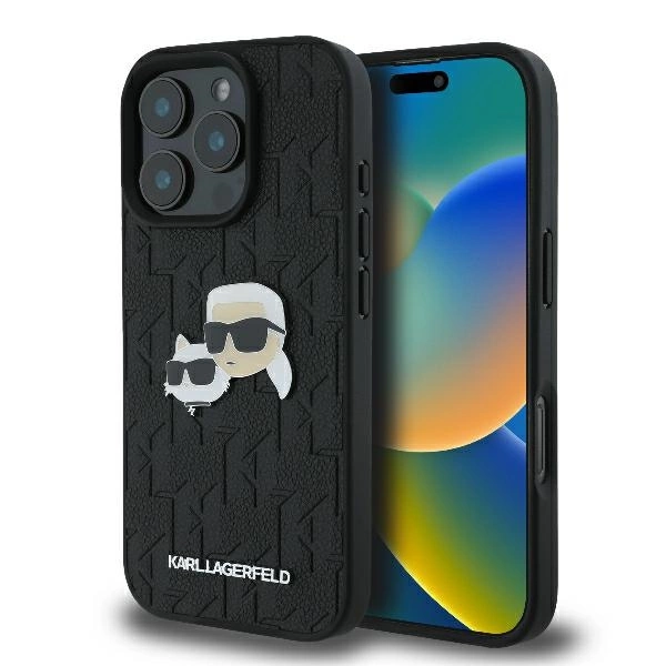 Karl Lagerfeld Monogram Karl & Choupette galvų segtukas dėklas iPhone 16 Pro Max – juodas