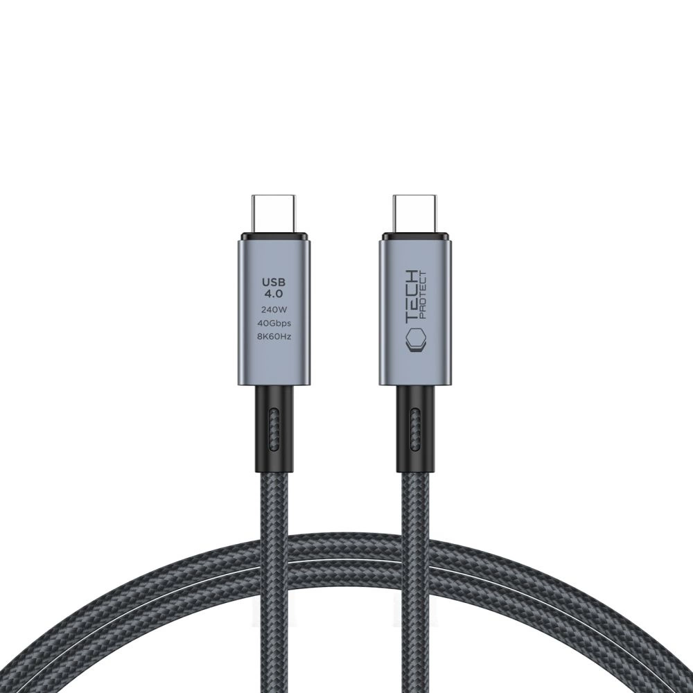 Tech-Protect UltraBoost Max USB-C 4.0 / USB-C 4.0 PD kabelis 240W 8K 40Gbps 1 m - pilkas