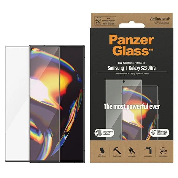 PanzerGlass Ultra-Wide Fit grūdintas stiklas su aplikatoriumi, skirtas Samsung Galaxy S23 Ultra