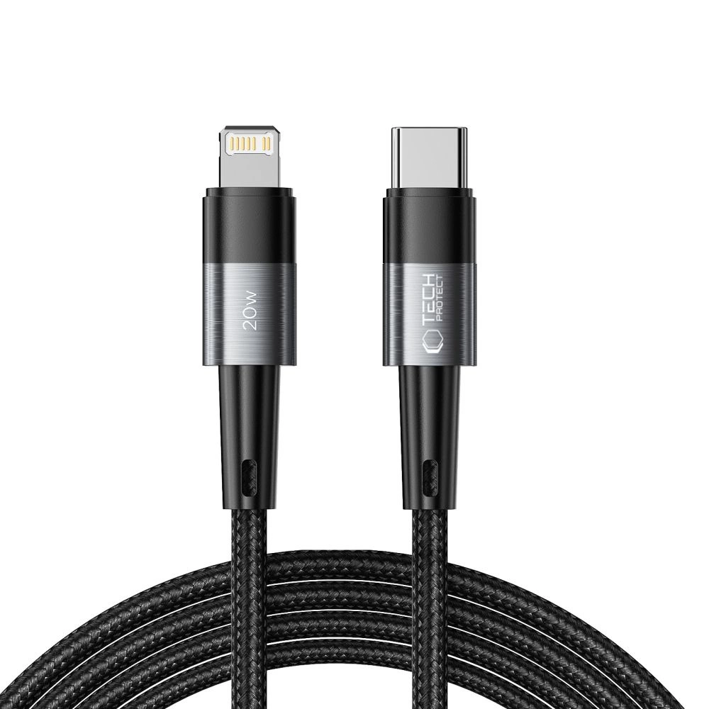 Tech-Protect UltraBoost Lightning / USB-C PD 20W 3A 2 m kabelis – pilkas