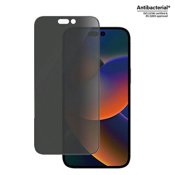 PanzerGlass Ultra-Wide Fit antibakterinis privatumo grūdintas stiklas su pozicionieriumi, skirtas iPhone 14 Pro Max