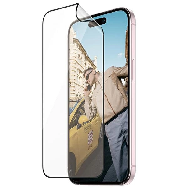 PanzerGlass Matrix Ultra-Wide-Fit hibridinis stiklas su pozicionieriumi skirtas iPhone 15