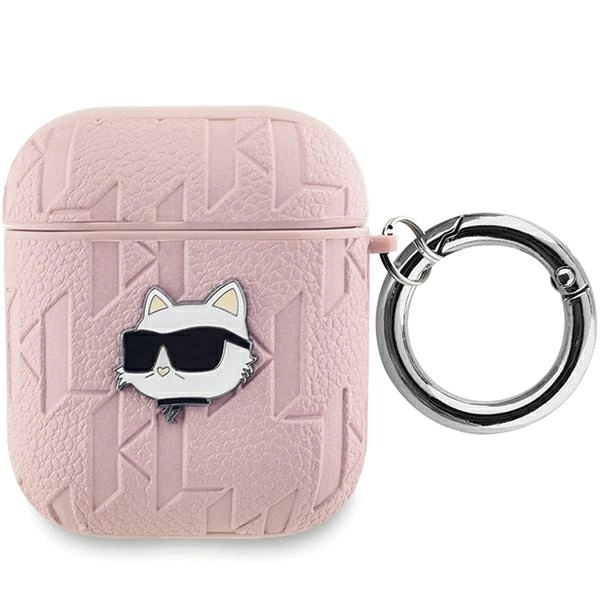 Karl Lagerfeld Monogram Choupette galvos dėklas AirPods 1 / 2 – rožinis