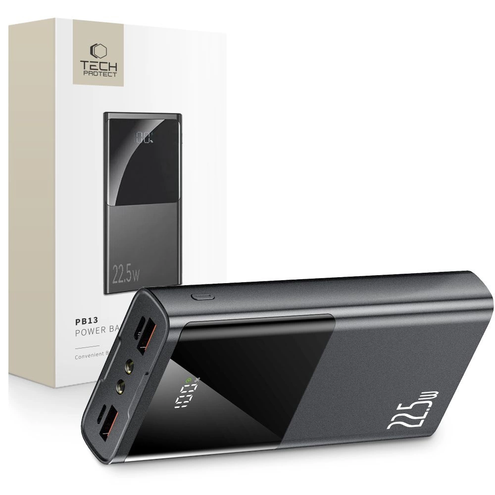 Powerbank Tech-Protect PB13 20000mAh 22.5W 2x USB-A / USB-C / Lightning su USB-C / USB-A kabeliu – pilkas