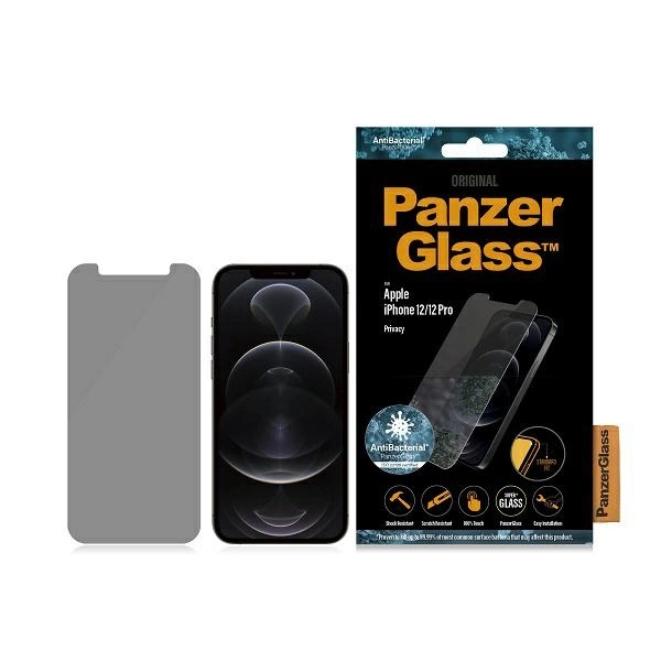 PanzerGlass Standard Super+ antibakterinis privatumo grūdintas stiklas, skirtas iPhone 12 / 12 Pro