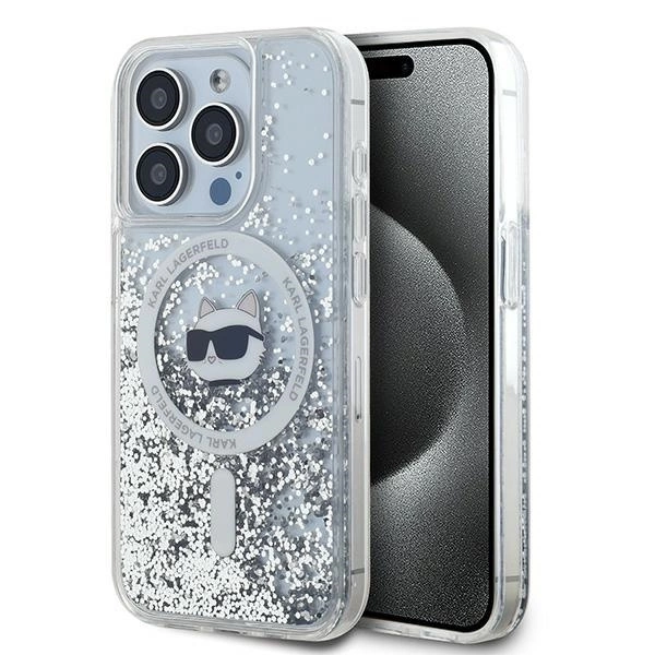 Karl Lagerfeld Liquid Glitter Choupette Head MagSafe dėklas skirtas iPhone 15 Pro Max – permatomas