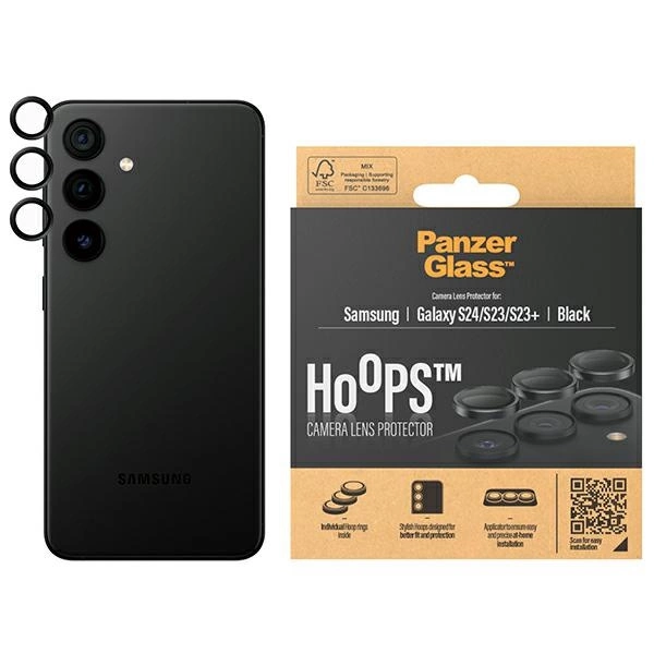 PanzerGlass Hoops kameros apsauga, skirta Samsung Galaxy S24 / S23 / S23+ – su juodu rėmeliu