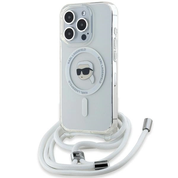 Karl Lagerfeld Crossbody IML Karl Head MagSafe dėklas skirtas iPhone 15 Pro – permatomas