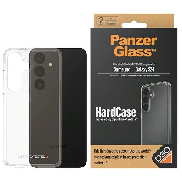 PanzerGlass HardCase su D3O® Bio ir karinio standarto sertifikatu, skirtas Samsung Galaxy S24 – permatomas