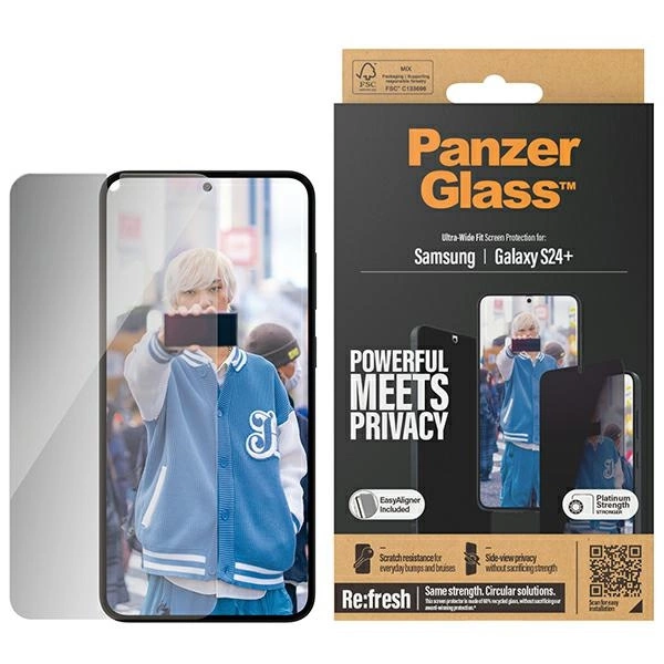PanzerGlass Ultra-Wide Fit privatumo grūdintas stiklas su pozicionieriumi, skirtas Samsung Galaxy S24+