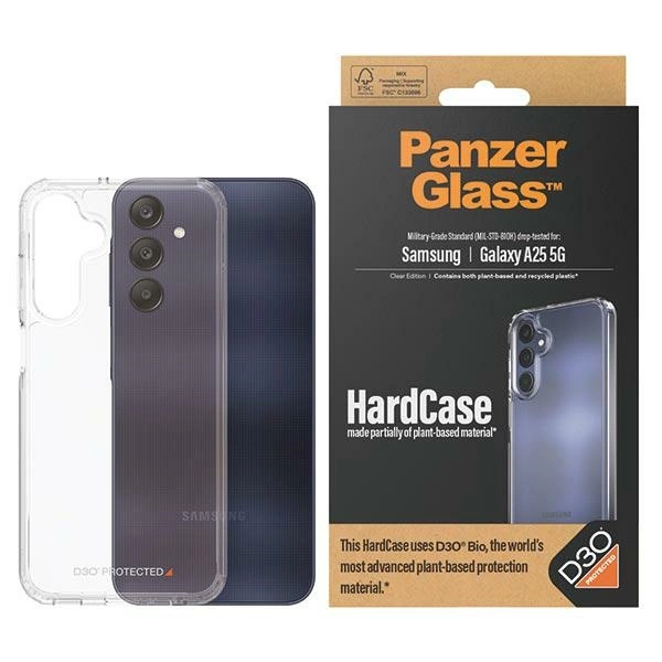 PanzerGlass HardCase su D3O® Bio ir karinio standarto sertifikatu, skirtas Samsung Galaxy A25 5G – permatomas