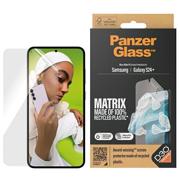 PanzerGlass Ultra-Wide Fit grūdintas stiklas su D3O® ir aplikatoriumi, skirtas Samsung Galaxy S24+